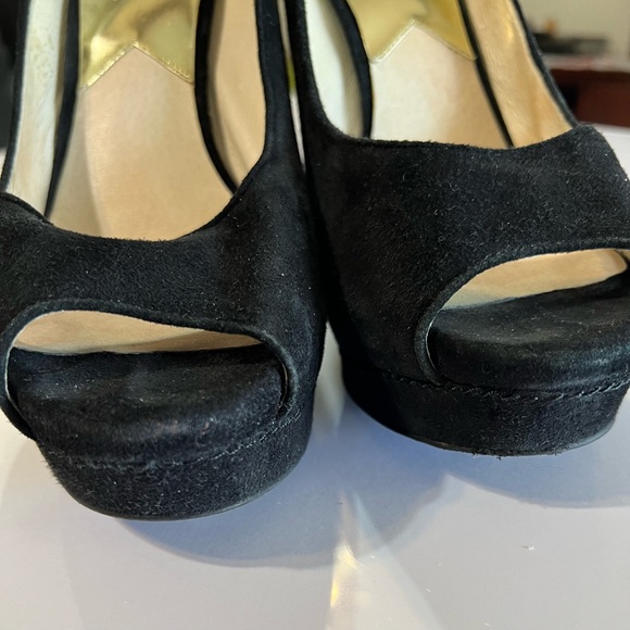 Michael Kors Black Suede Peep-Toe Heels - Picture 2 of 9